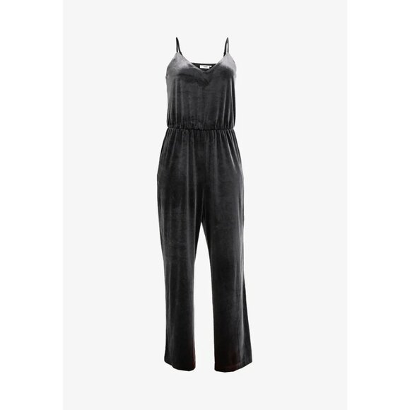 Weekday Black Velvet Jumpsuit Wide Leg Adjustable Straps V-Neck Women's Large - Picture 1 of 14